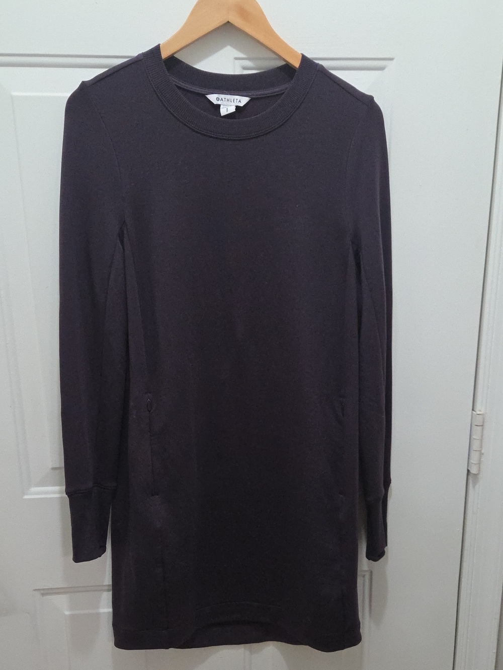 Athleta Coaster Luxe Sweatshirt Dress in Dark Plum S